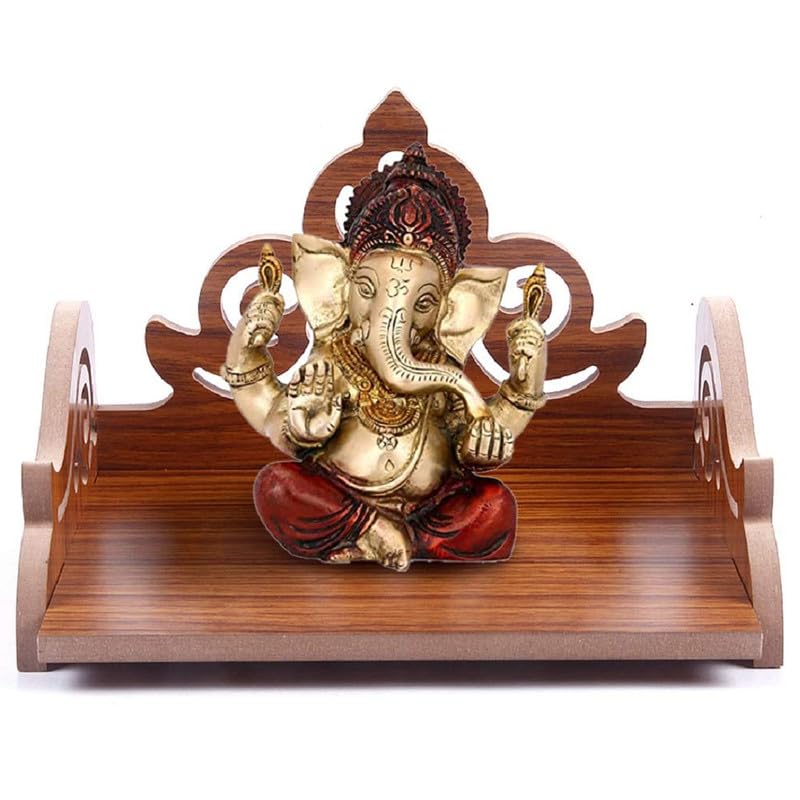ZUPER Wood Fully Hand Crafted Carved Pattern Temple for Pooja Temple for Home and Office I Set-Top Box Stand I Wooden Stand for Puja (Brown-4) (Pack of 1) - Image 1