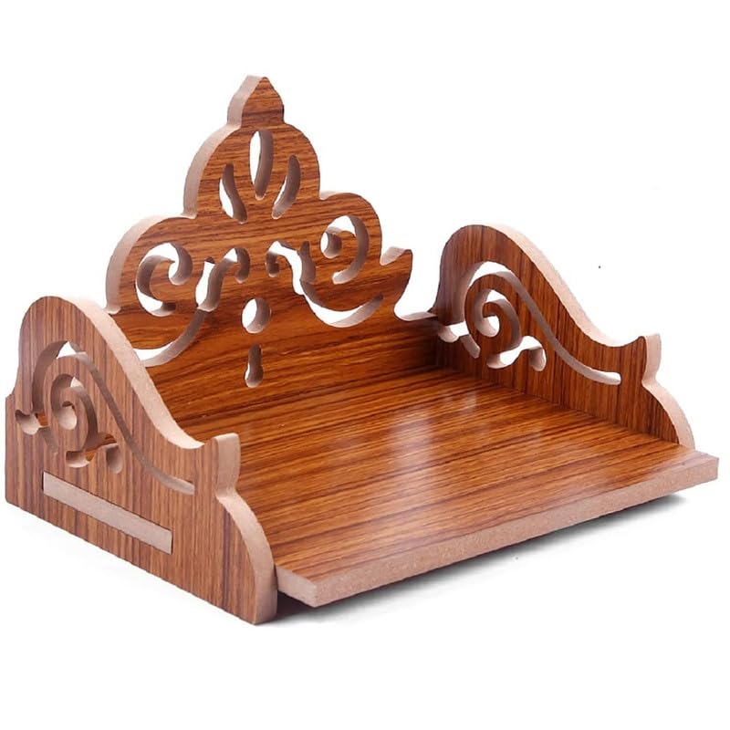 ZUPER Wood Fully Hand Crafted Carved Pattern Temple for Pooja Temple for Home and Office I Set-Top Box Stand I Wooden Stand for Puja (Brown-4) (Pack of 1) - Image 5