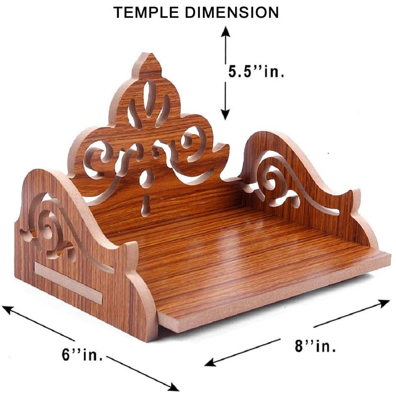ZUPER Wood Fully Hand Crafted Carved Pattern Temple for Pooja Temple for Home and Office I Set-Top Box Stand I Wooden Stand for Puja (Brown-4) (Pack of 1) - Image 4