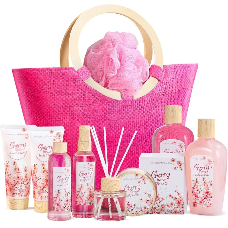 Green Canyon Spa Green Canyon Spa Gifts Baskets for Women 11pcs Cherry Blossom Spa Relaxing Gift Bags Sets with Shower Gel Body Lotion Christmas Birthday Anniversary Gift Baskets for HerMothers Day Gifts