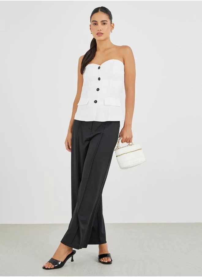 Styli Styli Front Button Sweetheart Bandeau Neck Top