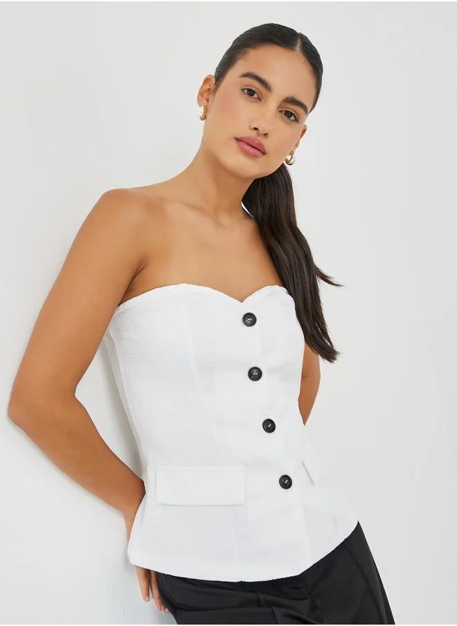 Styli Styli Front Button Sweetheart Bandeau Neck Top