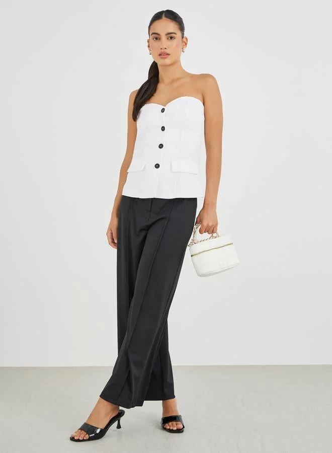 Styli Front Button Sweetheart Bandeau Neck Top