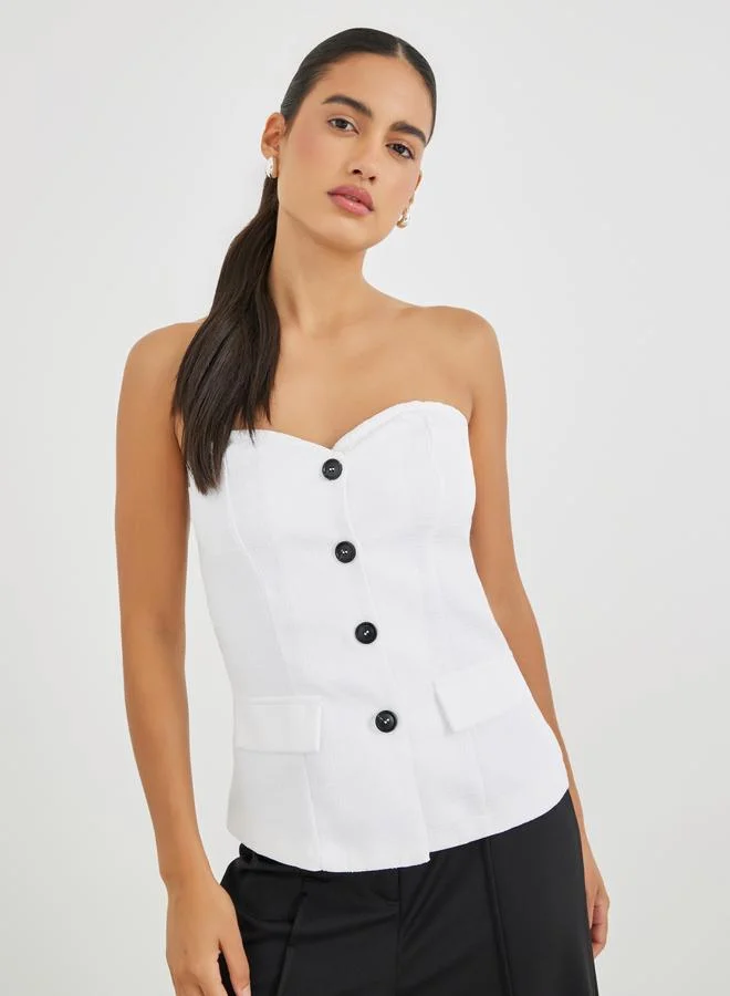 Styli Front Button Sweetheart Bandeau Neck Top