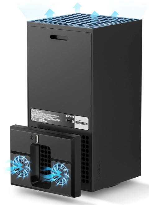 مروحة تبريد عمودية لـ Xbox Series X، حامل تبريد يعمل بمنفذ USB مع إضاءة LED RGB، ملحقات نظام التبريد مع مراوح مزدوجة ومنفذ USB خارجي لوحدة التحكم Xbox Series X