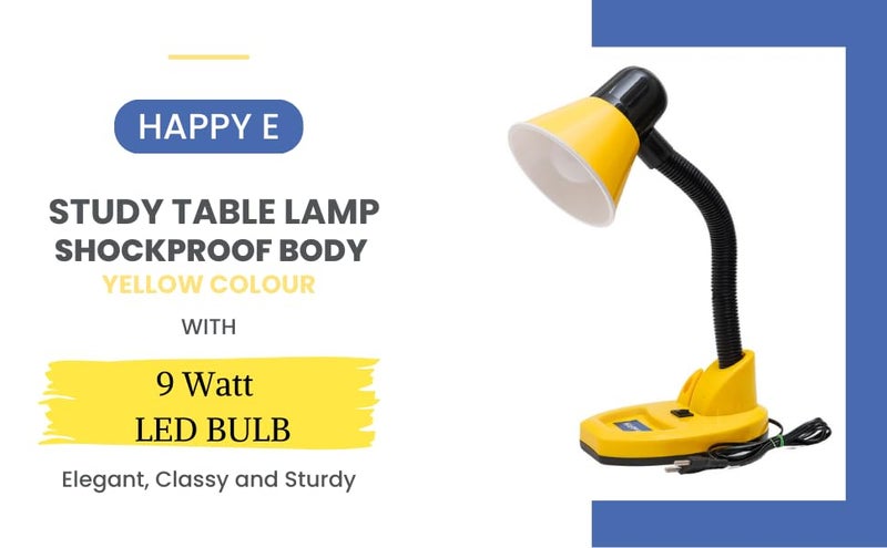 HAPPY E Plastic Table Lamp with Pen Holder, Study lamp for Students Flexible Gooseneck, On/Off Switch, B22 Bulb Holder, Yellow and Black (Blub not Included), Led - Image 5