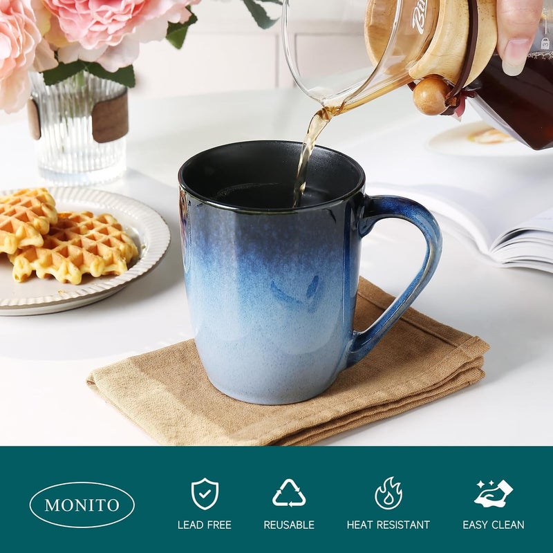 MONITO مجموعة أكواب قهوة MONITO سعة 14 أونصة مجموعة من 6 أكواب قهوة سيراميك كبيرة حديثة مع مقبض للشاي واللاتيه والحليب والكاكاو أكواب شاي مضحكة للمكتب والمنزل هدايا خطوبة - Image 4