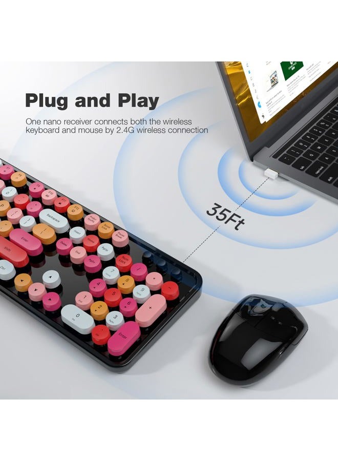 MOWUX Wireless Keyboard and Mouse Combo, Colorful Computer Full Size 2.4G Plug and Play Wireless Typewriter Keyboard and Mouse Set for Windows, Computer, Desktop, PC, Notebook (Black Colorful) - Image 2