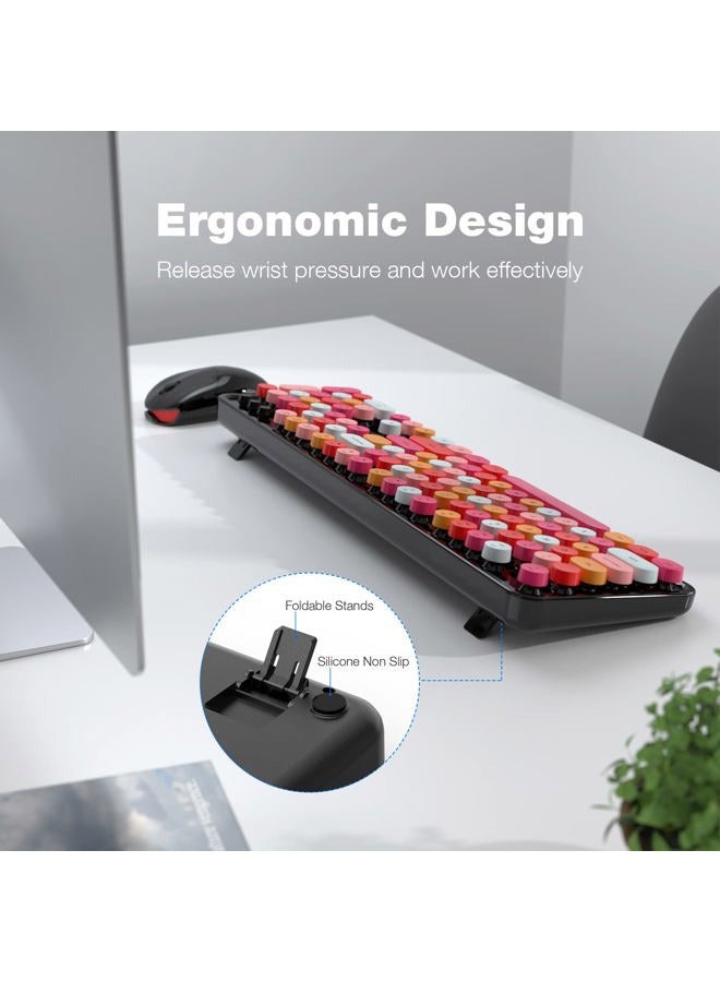 MOWUX Wireless Keyboard and Mouse Combo, Colorful Computer Full Size 2.4G Plug and Play Wireless Typewriter Keyboard and Mouse Set for Windows, Computer, Desktop, PC, Notebook (Black Colorful) - Image 5