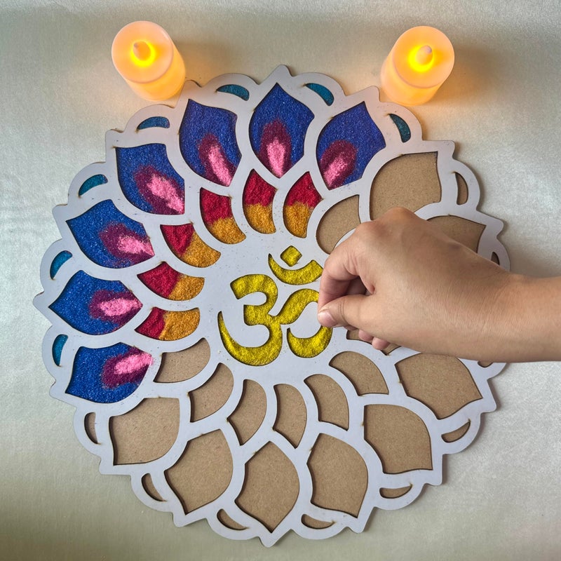 HALDI MEHENDI SHAADI PACK OF 3 Rangoli Stencil Mat Diwali Decoration Item for Home Decor. Easy Just Fill it Up, DIY Art & Craft Island Kit, Reusable for Door Entrance Floor (12 inch)(3 Different Designs) (Pattern 0) - Image 5