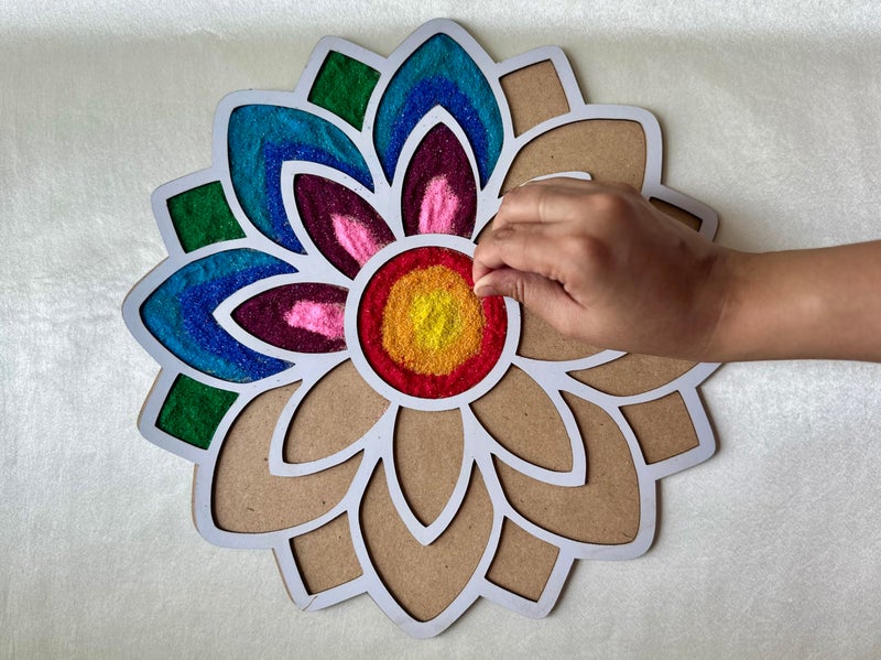 HALDI MEHENDI SHAADI PACK OF 3 Rangoli Stencil Mat Diwali Decoration Item for Home Decor. Easy Just Fill it Up, DIY Art & Craft Island Kit, Reusable for Door Entrance Floor (12 inch)(3 Different Designs) (Pattern 0) - Image 3