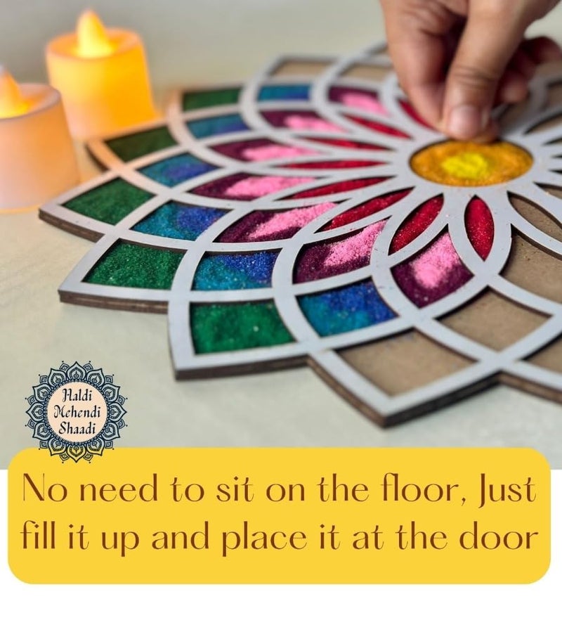 HALDI MEHENDI SHAADI PACK OF 3 Rangoli Stencil Mat Diwali Decoration Item for Home Decor. Easy Just Fill it Up, DIY Art & Craft Island Kit, Reusable for Door Entrance Floor (12 inch)(3 Different Designs) (Pattern 0) - Image 2