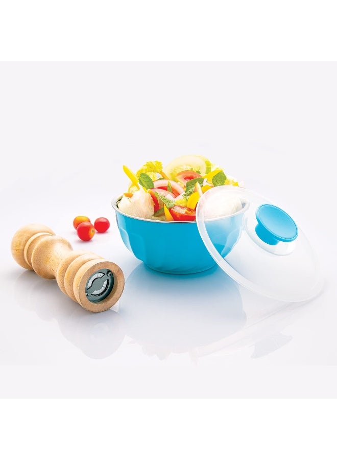 BLACKSTONE Mixing Bowl Outer Plastic With Inner Stainless Steel Mixing Bowl With Lid 1200ML  - Image 5