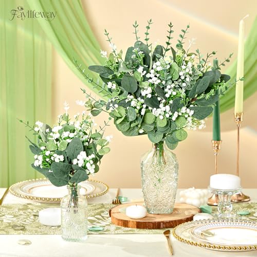 Faylifeway 60 PCS 4 Kinds Mixed Artificial Greenery StemsBaby Breath Flowers Artificial Bulk with Fake Eucalyptus Stems for Wedding Vase Bouquet Home Floral Decor - Image 3