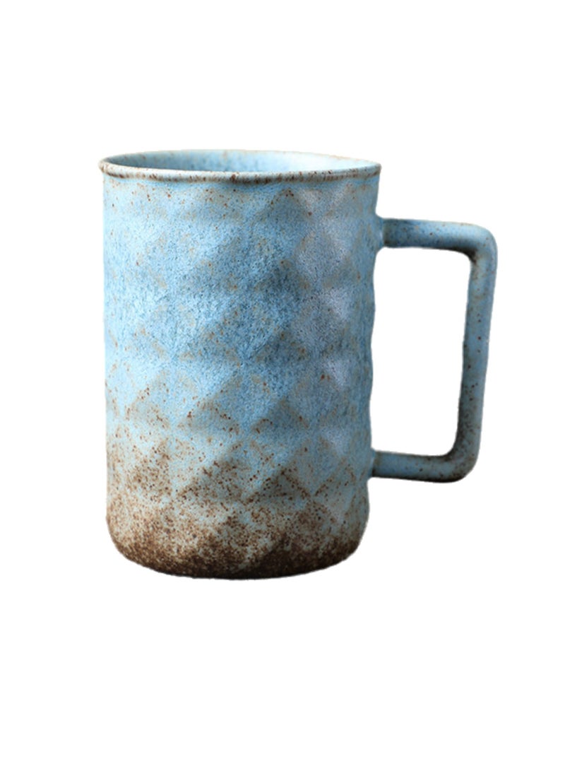 Special-Shaped Mugs, Retro Ceramic Cups, Irregular Cups, Stoneware Water Cups, High-Value Coffee Cups（Diamond Cup 330ml-Kiln Blue） - Image 1