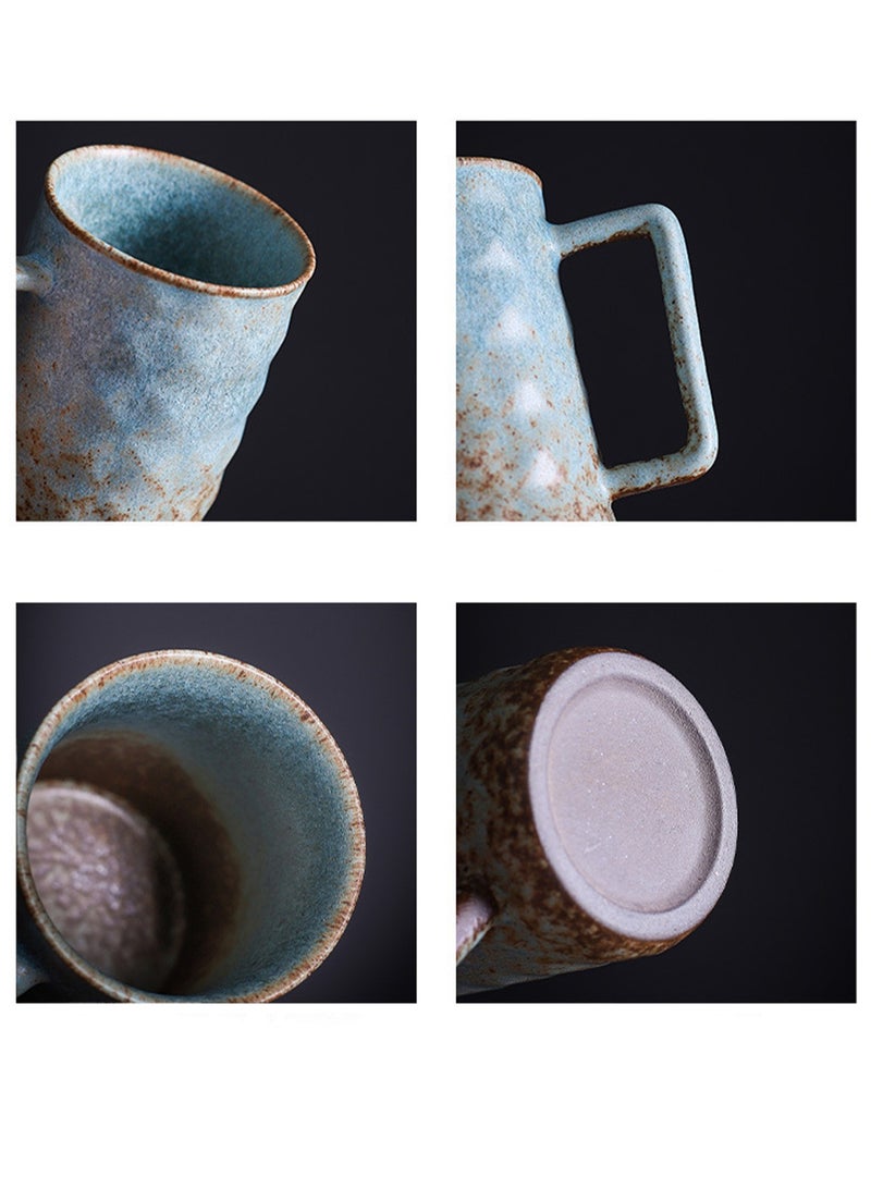 Special-Shaped Mugs, Retro Ceramic Cups, Irregular Cups, Stoneware Water Cups, High-Value Coffee Cups（Diamond Cup 330ml-Kiln Blue） - Image 3