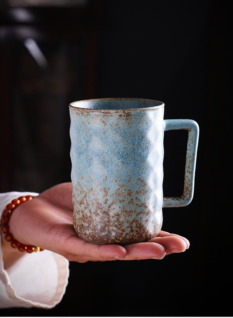 Special-Shaped Mugs, Retro Ceramic Cups, Irregular Cups, Stoneware Water Cups, High-Value Coffee Cups（Diamond Cup 330ml-Kiln Blue） - Image 5