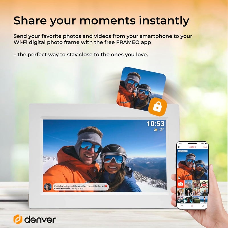Denver Digital Photo Frame White 10.1 Inch with WiFi - Frameo Digital Photo Frame with Touchscreen & 16 GB Memory - Electric Photo Frame with App Control - USB & microSD - Image 2