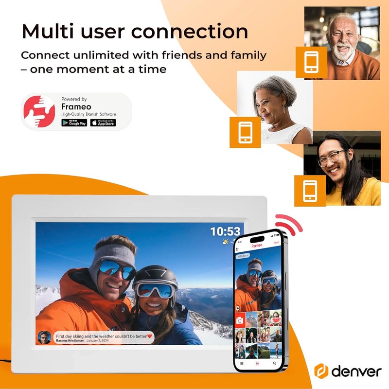 Denver Digital Photo Frame White 10.1 Inch with WiFi - Frameo Digital Photo Frame with Touchscreen & 16 GB Memory - Electric Photo Frame with App Control - USB & microSD - Image 5