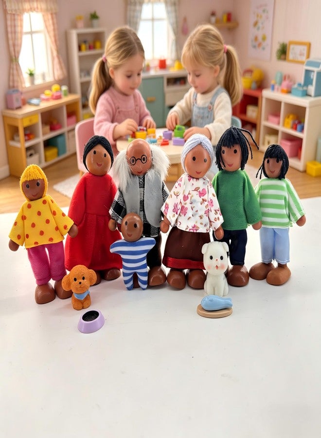 HYSTYLE 12 Pieces Wooden Dollhouse Family Set with Dog Cat Mini People Figures Dollhouse Dolls Wooden Doll Family Pretend Play Figures Accessories for Pretend Dollhouse (Style 3) - Image 4