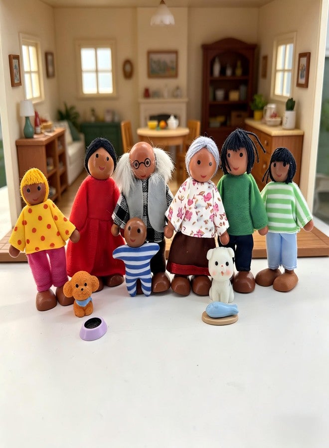 HYSTYLE 12 Pieces Wooden Dollhouse Family Set with Dog Cat Mini People Figures Dollhouse Dolls Wooden Doll Family Pretend Play Figures Accessories for Pretend Dollhouse (Style 3) - Image 3