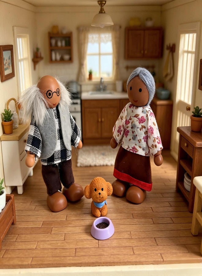 HYSTYLE 12 Pieces Wooden Dollhouse Family Set with Dog Cat Mini People Figures Dollhouse Dolls Wooden Doll Family Pretend Play Figures Accessories for Pretend Dollhouse (Style 3) - Image 5