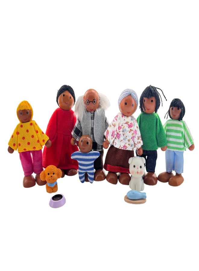 HYSTYLE 12 Pieces Wooden Dollhouse Family Set with Dog Cat Mini People Figures Dollhouse Dolls Wooden Doll Family Pretend Play Figures Accessories for Pretend Dollhouse (Style 3) - Image 1