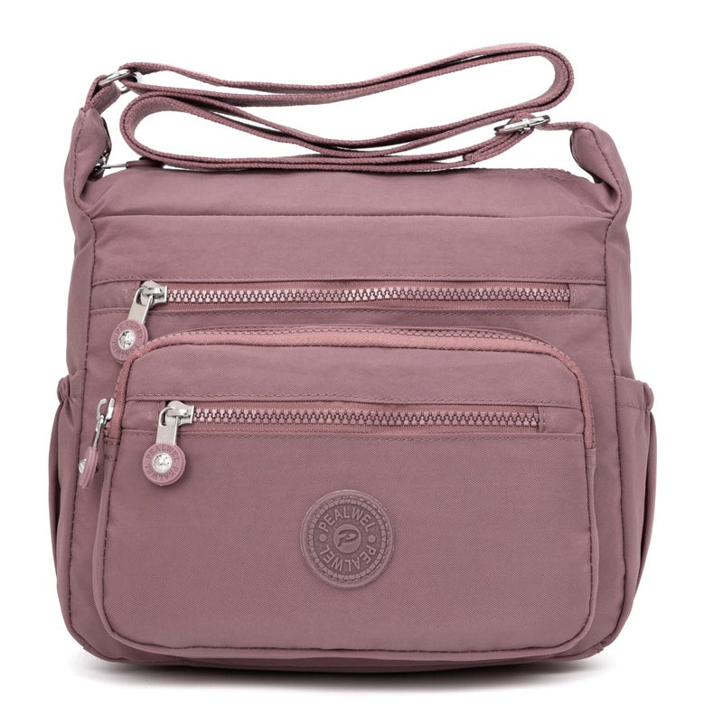 Pealwel Women Shoulder Handbag Roomy Multiple Pockets Bag Ladies Crossbody Purse Tote Top Handle Satchel(Dark Pink) - Image 1