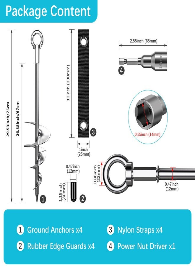 Phopich 28'' Ground Anchors, Fully Welded Heavy Duty Ground Anchor Screw in Swing Set Anchors Chrome Plating Anti Rust Trampoline Anchor with Straps for Dogs, Trampoline Stakes Resistant High Wind - Image 5