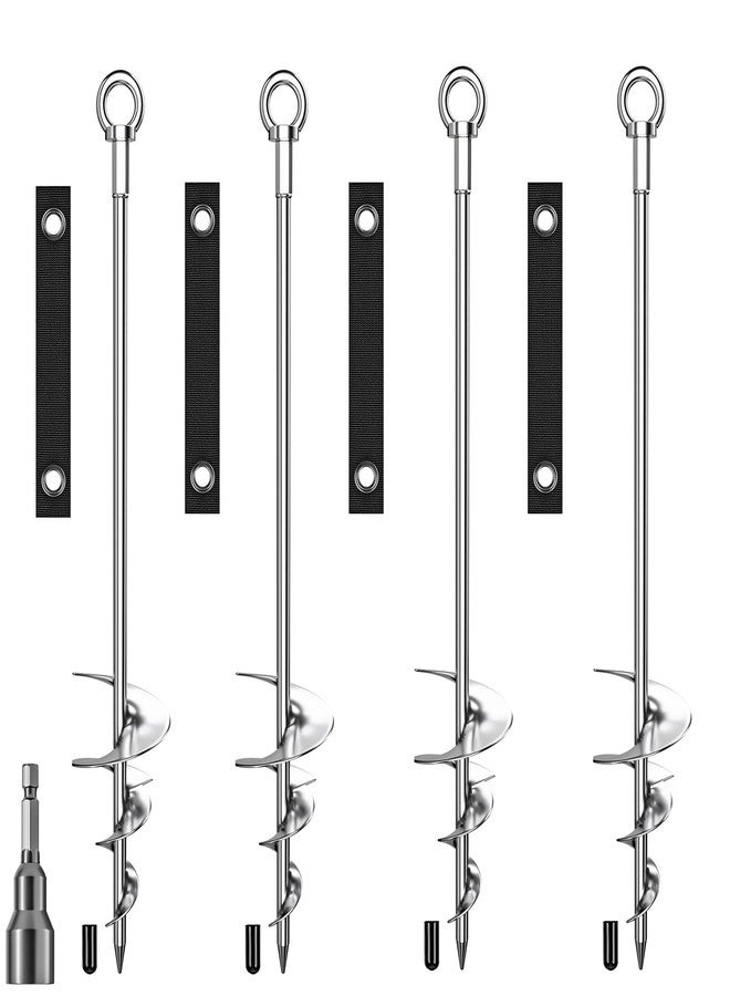 Phopich 28'' Ground Anchors, Fully Welded Heavy Duty Ground Anchor Screw in Swing Set Anchors Chrome Plating Anti Rust Trampoline Anchor with Straps for Dogs, Trampoline Stakes Resistant High Wind - Image 1