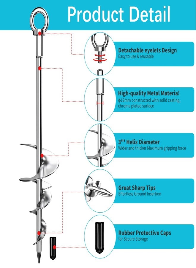 Phopich 28'' Ground Anchors, Fully Welded Heavy Duty Ground Anchor Screw in Swing Set Anchors Chrome Plating Anti Rust Trampoline Anchor with Straps for Dogs, Trampoline Stakes Resistant High Wind - Image 3