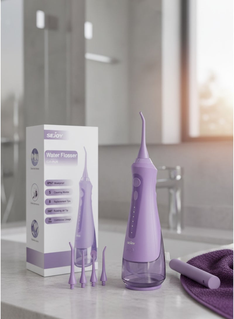 سيجوي جهاز تنظيف الأسنان بالماء اللاسلكي من سيجوي - جهاز تنظيف أسنان محمول مزود بخمسة أوضاع تنظيف و6 رؤوس بديلة - مقاوم للماء بدرجة IPX7، فوهة دوارة بزاوية 360 درجة - Image 1