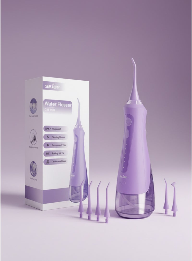 سيجوي جهاز تنظيف الأسنان بالماء اللاسلكي من سيجوي - جهاز تنظيف أسنان محمول مزود بخمسة أوضاع تنظيف و6 رؤوس بديلة - مقاوم للماء بدرجة IPX7، فوهة دوارة بزاوية 360 درجة - Image 2