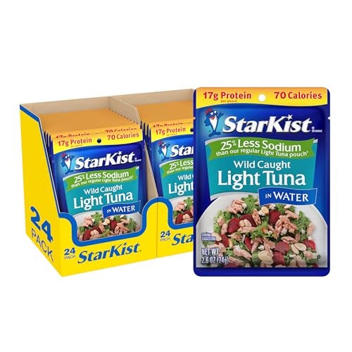 StarKist Light Tuna in Water 25 Less Sodium Pouch 26 oz  24 Pack Ready to Eat Wild Caught High Protein Shelf Stable Seafood Gluten Free Soy Free No Draining for Salads and Sandwiches - Image 1