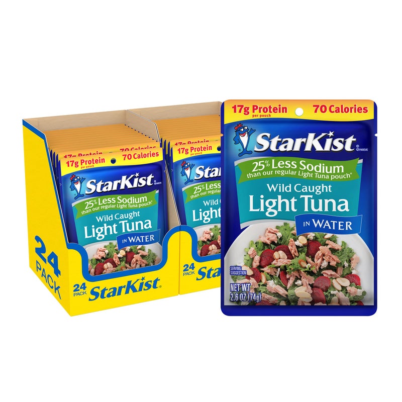 StarKist Light Tuna in Water 25 Less Sodium Pouch 26 oz  24 Pack Ready to Eat Wild Caught High Protein Shelf Stable Seafood Gluten Free Soy Free No Draining for Salads and Sandwiches - Image 3
