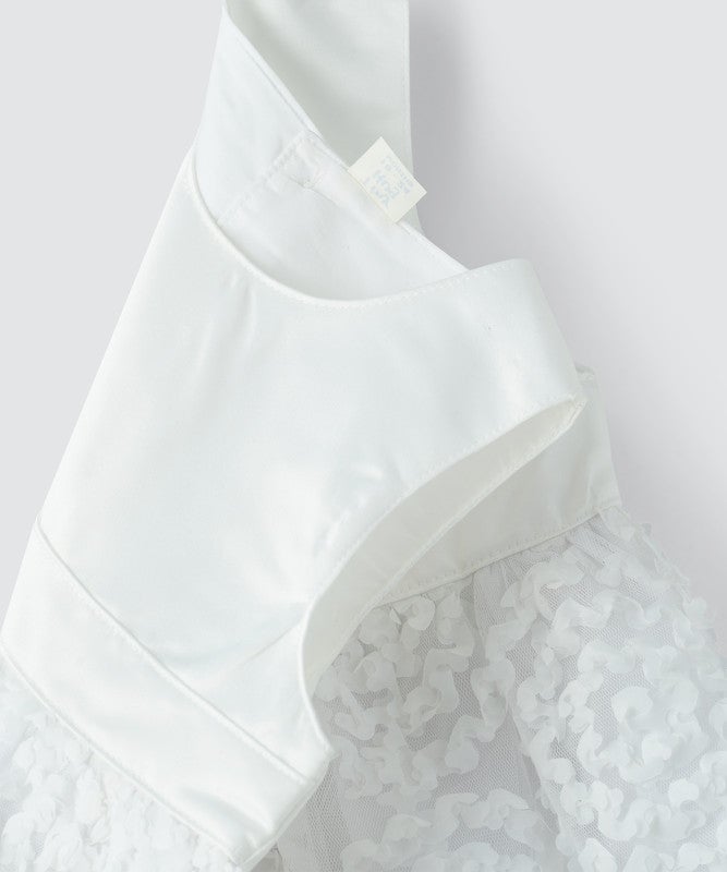TINY HUG BABY GIRLS FLORAL TEXTURED PARTY DRESS WITH MESH OVERLAY AND WAIST BOW - Image 4