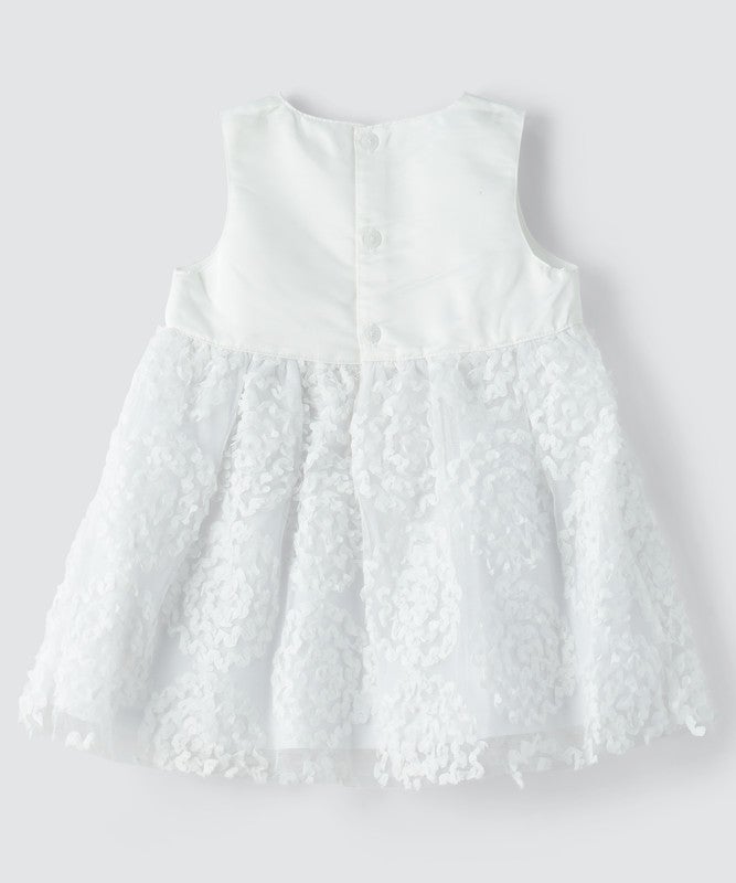 TINY HUG BABY GIRLS FLORAL TEXTURED PARTY DRESS WITH MESH OVERLAY AND WAIST BOW - Image 2