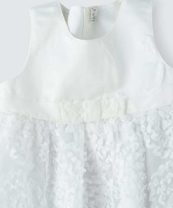 TINY HUG BABY GIRLS FLORAL TEXTURED PARTY DRESS WITH MESH OVERLAY AND WAIST BOW - Image 3