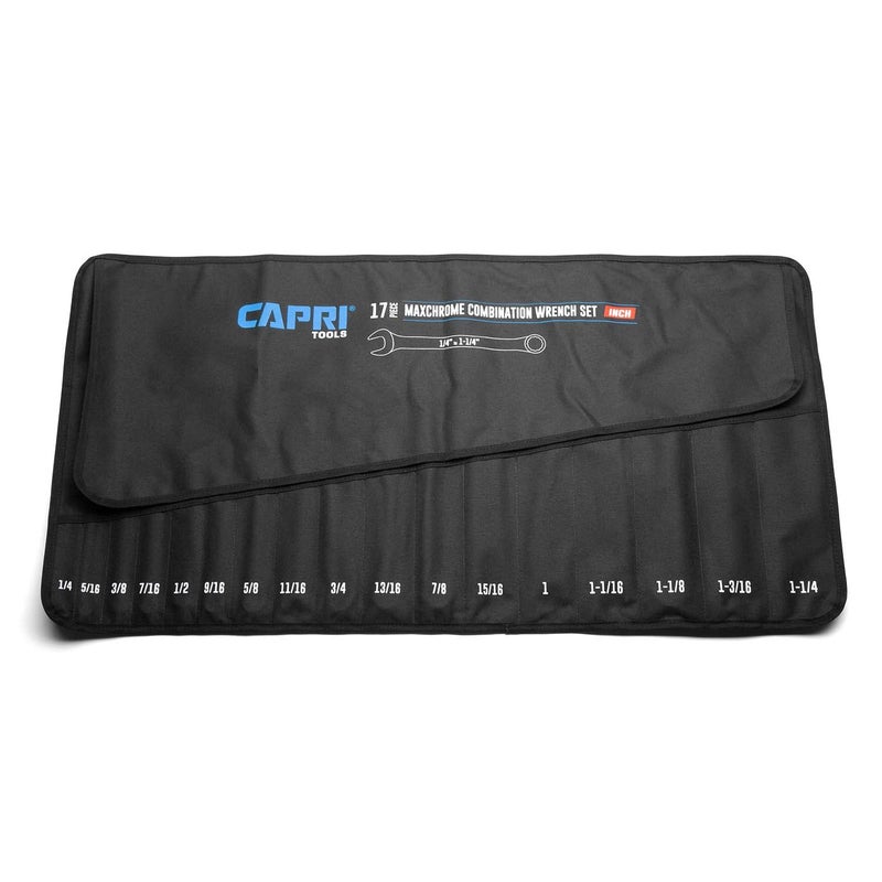 Capri Tools Wrench Roll Up Pouch, SAE, 17 Pockets, Black - Image 1