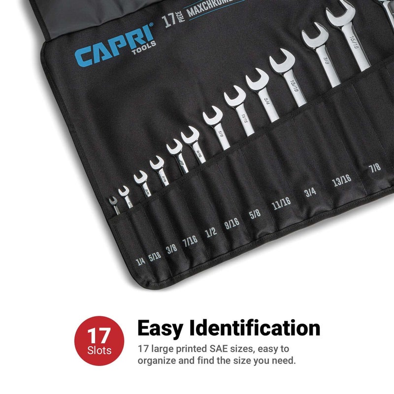 Capri Tools Wrench Roll Up Pouch, SAE, 17 Pockets, Black - Image 4