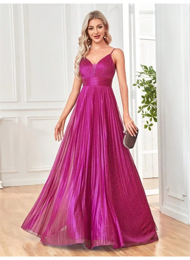 Madam Uniq New Style Fuchsia Backless Spaghetti Strap Evening Gown Long A-Line Dress