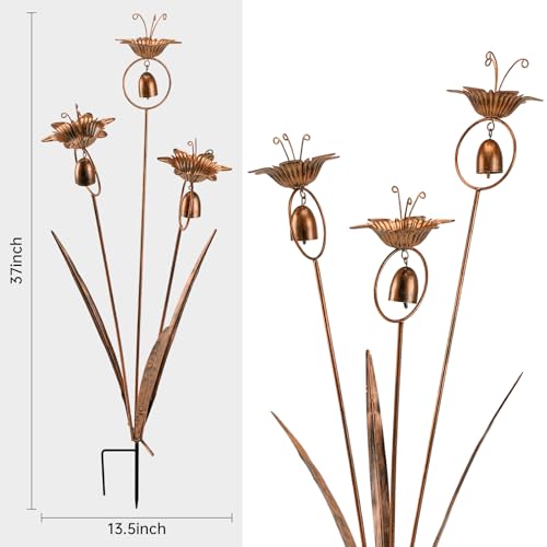WSgift Metal Calla Lilies Flowers with Bells for Outside Yard Art Bronze Wind Chime - Image 3