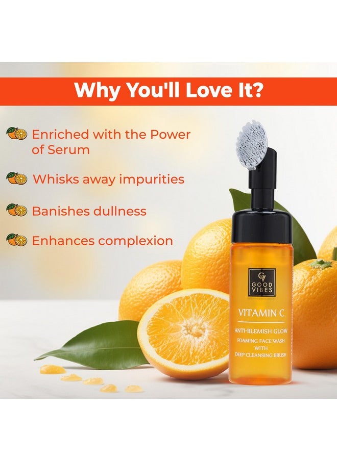 Good Vibes Vitamin C Anti-Blemish Glow Foaming Face Wash With Deep Cleansing Brush (150Ml) | Skin Brightening | Glow-Boosting | Anti-Ageing & Improves Skin Texture | Helps Reduce Dullness  - Image 4