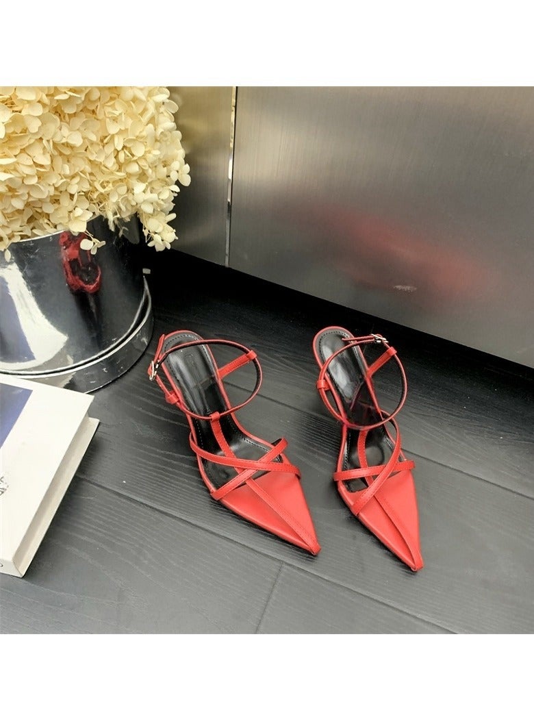 Fashionable And Pointed Thin Heel Vacation Style Sandals - Image 1