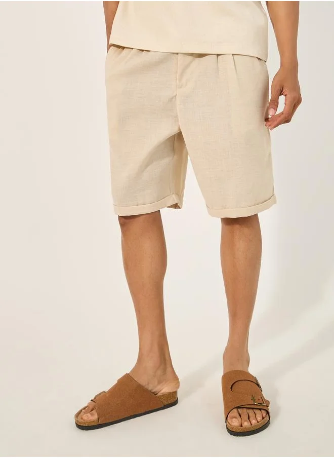ستايلي Styli Mid Rise Regular Fit Pleated Shorts