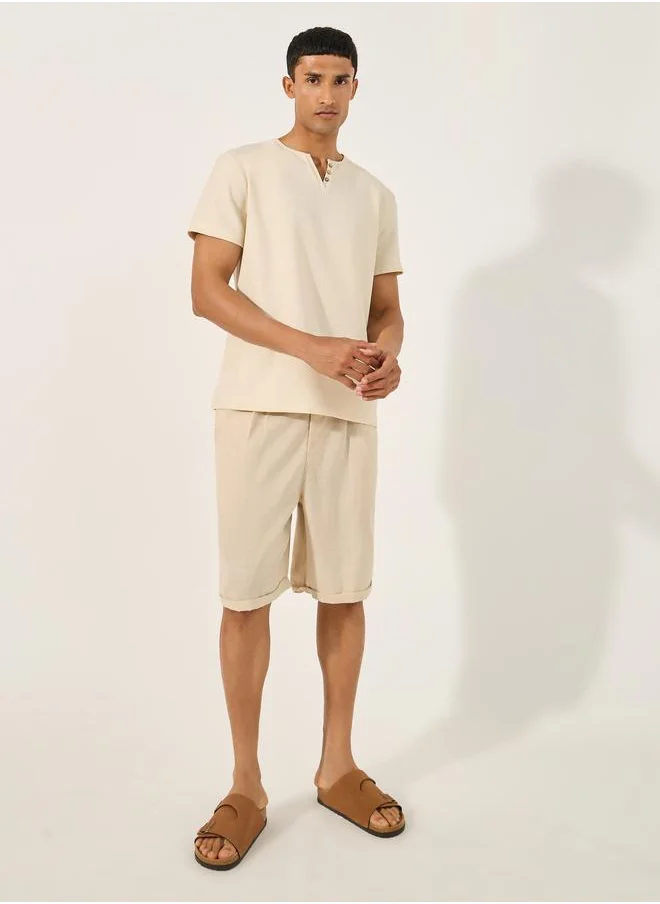 ستايلي Styli Mid Rise Regular Fit Pleated Shorts
