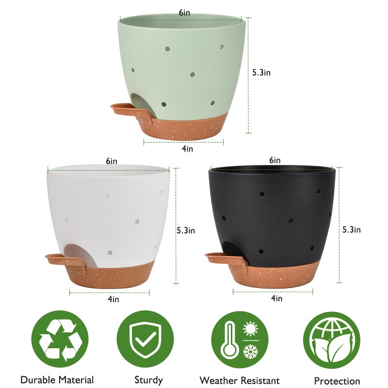 Vanslogreen 6 Inch Orchid Pots with Holes, 3 Pack Self Watering Planters for Orchids Plastic Orchid Pot Plant Flower Pots for Orchids Indoor Outdoor (Multicolor) - Image 4