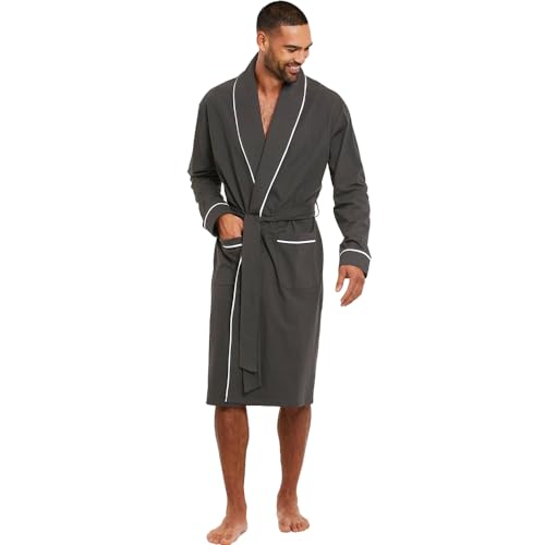 HOLOVE Summer Robe For Mens 100% Cotton Lightweight Soft Bathrobe (Iron Gray 2XL/3XL) - Image 2