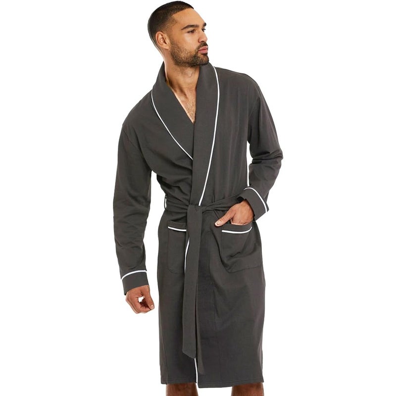 HOLOVE Summer Robe For Mens 100% Cotton Lightweight Soft Bathrobe (Iron Gray 2XL/3XL) - Image 5