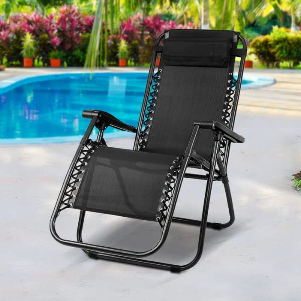 WHISKET Adjustable Folding Zero Gravity Lounge Chair ReclinerFolding Chair Black - Image 3